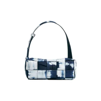 Bottega Veneta Brick Cassette Denim Handbag Shoulder Bag Small Size Women's Marine Blue & White
