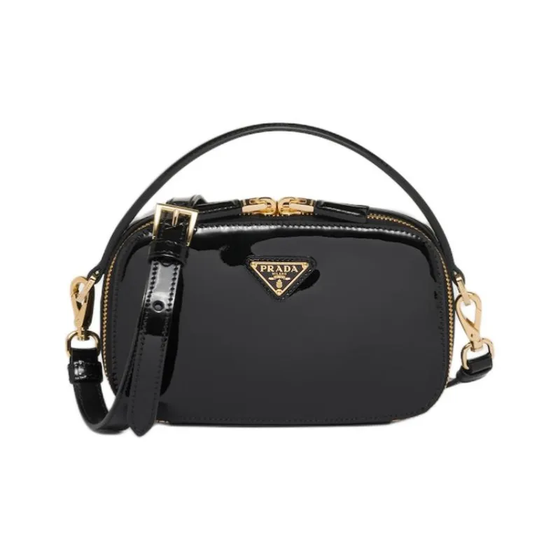 PRADA Patent Leather Handbag Shoulder Bag Crossbody Bag Mini Women's Black-0