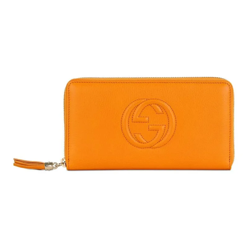GUCCI Leather Card Holder Wallet Women's Orange-0