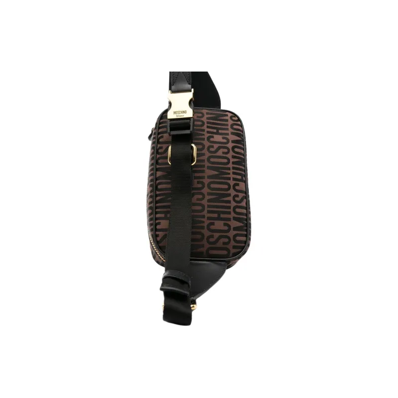 MOSCHINO Calfskin Crossbody Bags Fanny Pack Men's Chocolate Brown With Black Accents-2