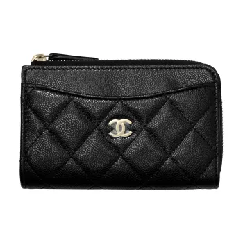 CHANEL Grain Caviar Cow Leather Card Holder Women's Black