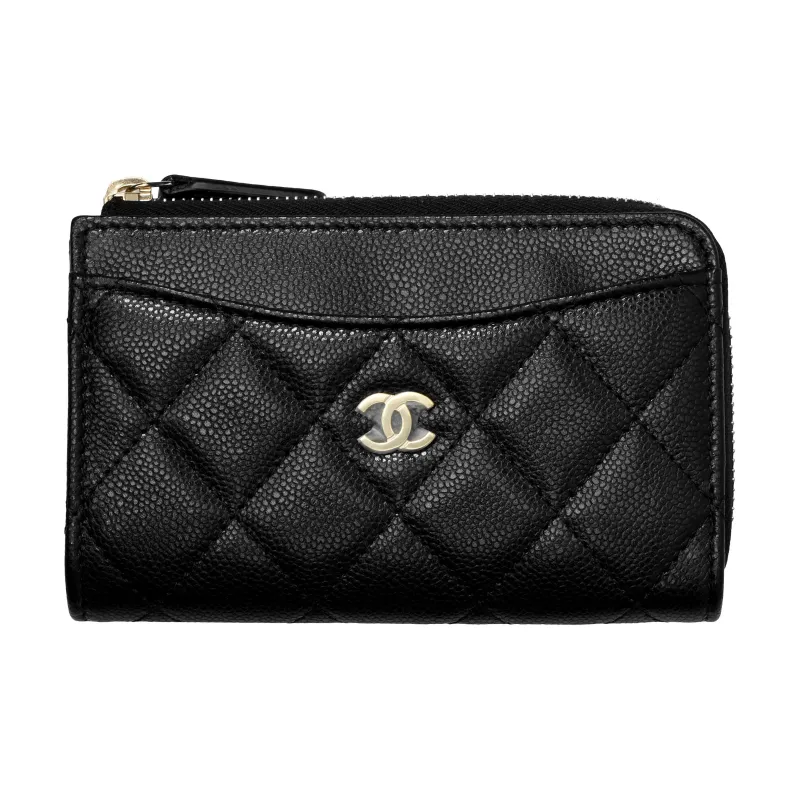 CHANEL Grain Caviar Cow Leather Card Holder Women's Black-0