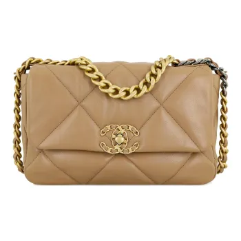 CHANEL 19Bag Sheepskin Shoulder Bag Crossbody Bag Small Size Women's Brown