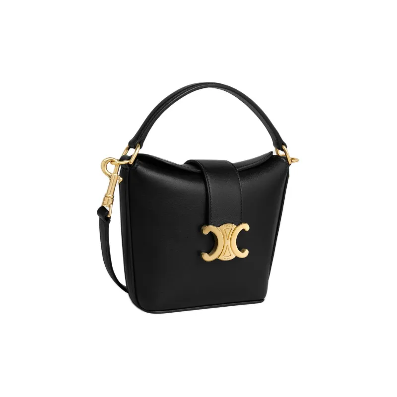 CELINE Triomphe Arc De Triomphe Calfskin Bucket Bag Handbag Shoulder Bag Crossbody Bag Mini Women's Black-1