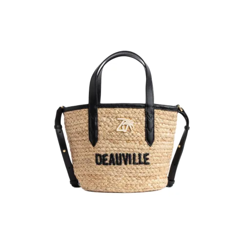 Zadig & Voltaire Jute Blended With Cotton Beach Bag Straw Bag One Shoulder Handbag Women's Beige & Black