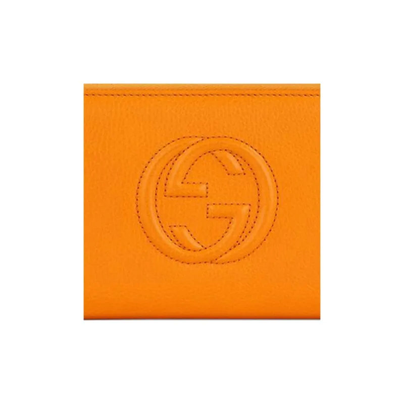 GUCCI Leather Card Holder Wallet Women's Orange-4