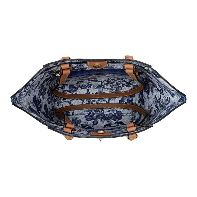 FION Fabric Tote Bag, Shoulder Bag Trumpets Women's Coffee/Blue-4