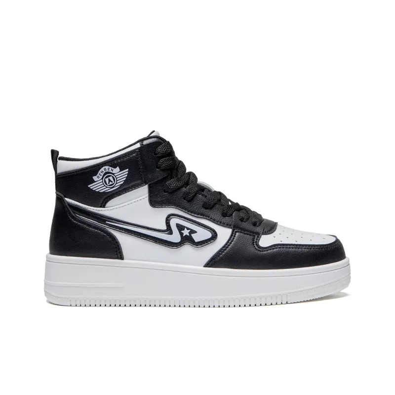 RENBEN Skateboard Shoes Unisex High-Top White Black (Fleece-Lined