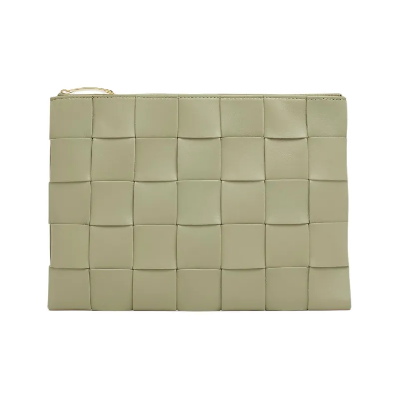 Bottega Veneta Leather Clutch Medium Size Women's Green-0