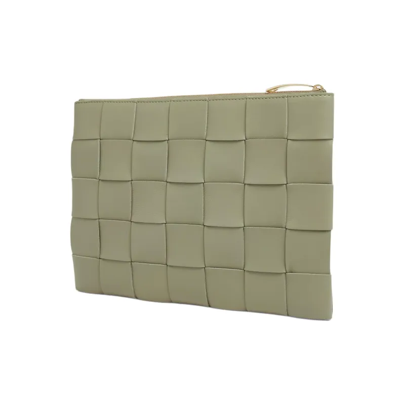 Bottega Veneta Leather Clutch Medium Size Women's Green-1