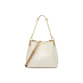 CNOLES Split Cow Leather Bucket Bag Portable Crossbody Bag Shoulder Bag Medium Size Women's Italian Milk Coffee