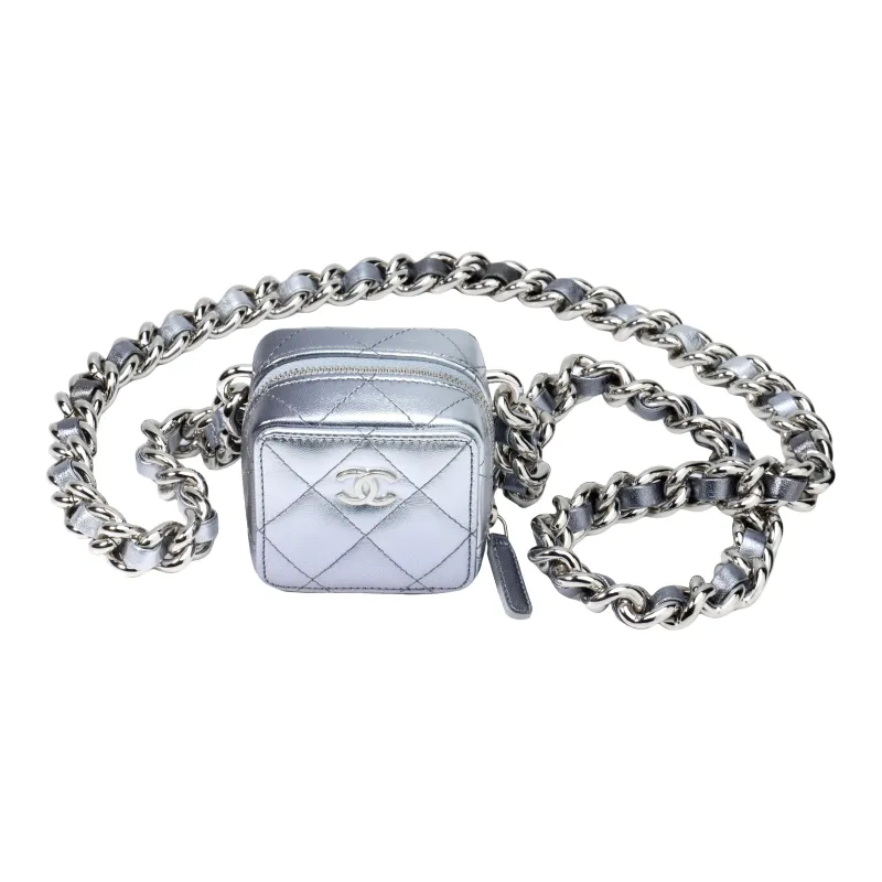 CHANEL Lambskin Shoulder Bag, Crossbody Bag Women's Silver Purple-2