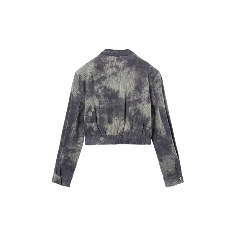 MEETLADY Cropped Coats Women's Tie Dye Purple-1