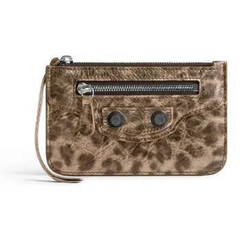 Balenciaga Le Cagole Lambskin Card Holder Women's Brown Leopard Print