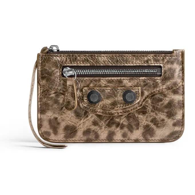 Balenciaga Le Cagole Lambskin Card Holder Women's Brown Leopard Print-0