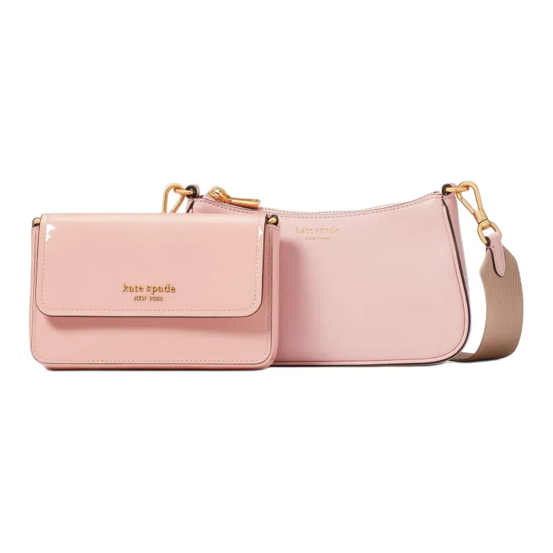 Kate Spade Saffiano Patent Leather Shoulder Bag Crossbody Bag Women's Pink Sand Dune-2