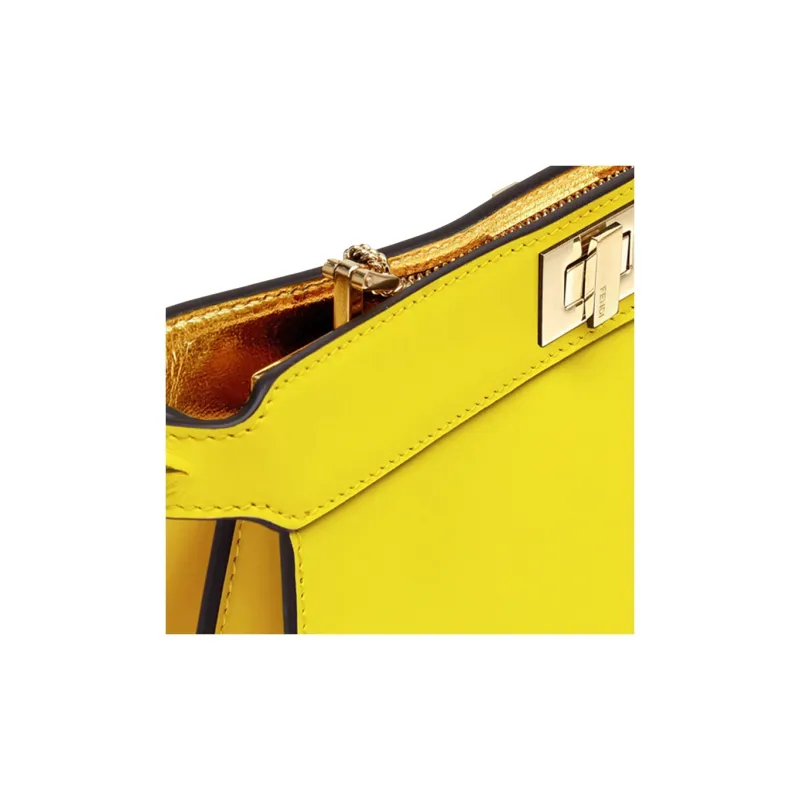 FENDI Peekaboo ISeeU Leather Clutch Chain Shoulder Bag Crossbody Bag Women's Yellow-5