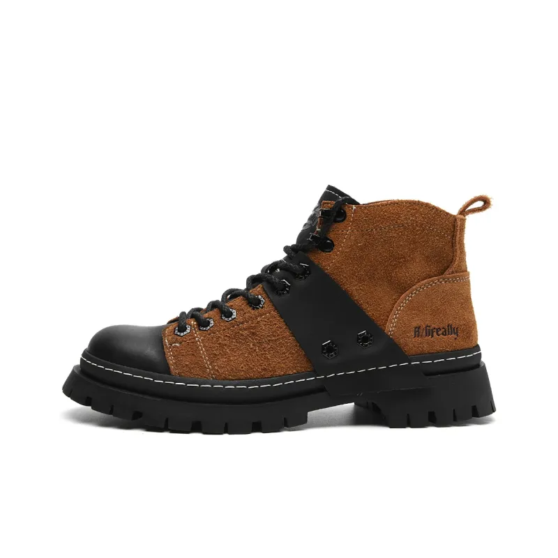HLA Work Boots Men High Top Brown-0