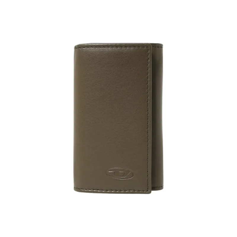 DIESEL Cow Leather Key Pouch Unisex Olive Green & Orange-0