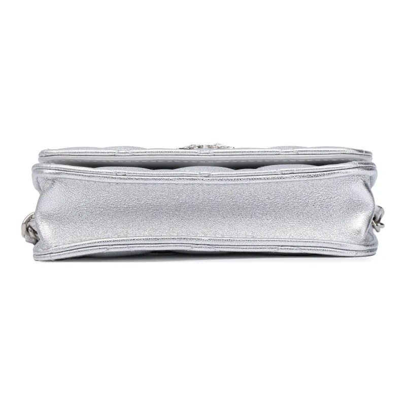 CHANEL Sheepskin Shoulder Bag, Crossbody Bag Women's Silver-3