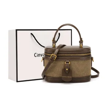 Simvay Clos Canvas With Microfiber Shoulder Bag Crossbody Bag Portable Box Bag Small Size Women's Coffee