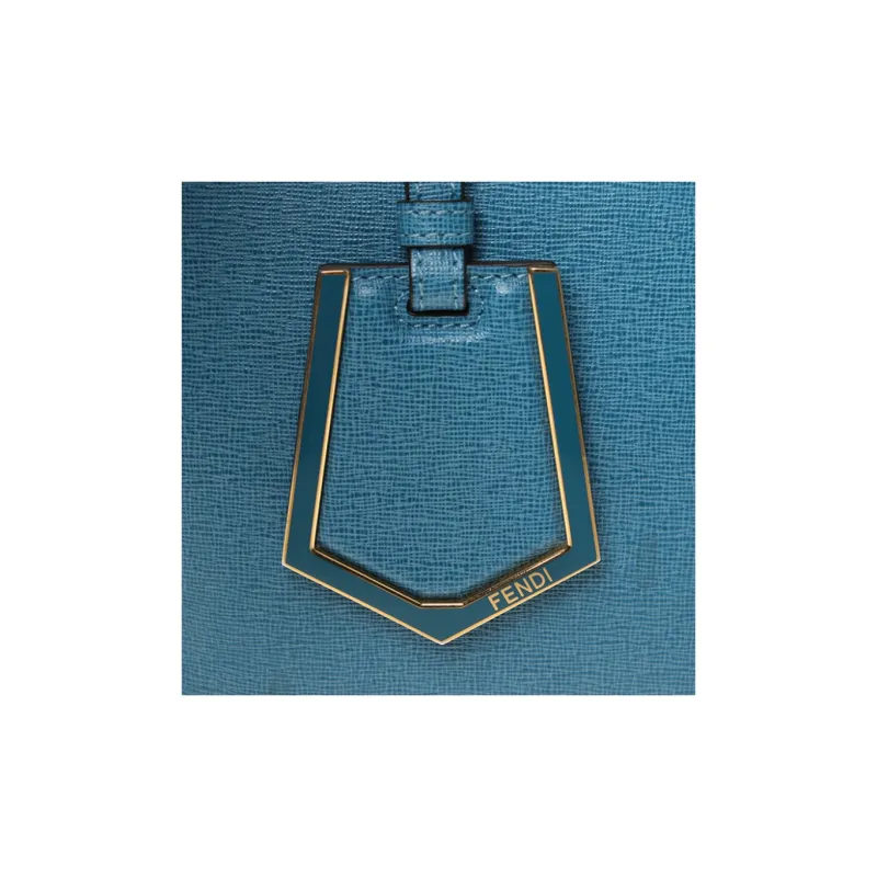 FENDI Cow Leather Tote Bag Shopping Bag Handbag Medium Size Women's Blue-7