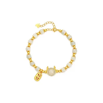 Olampe S925 Silver Hetian Jade Bracelets Women's Pale Greenish-White Jade