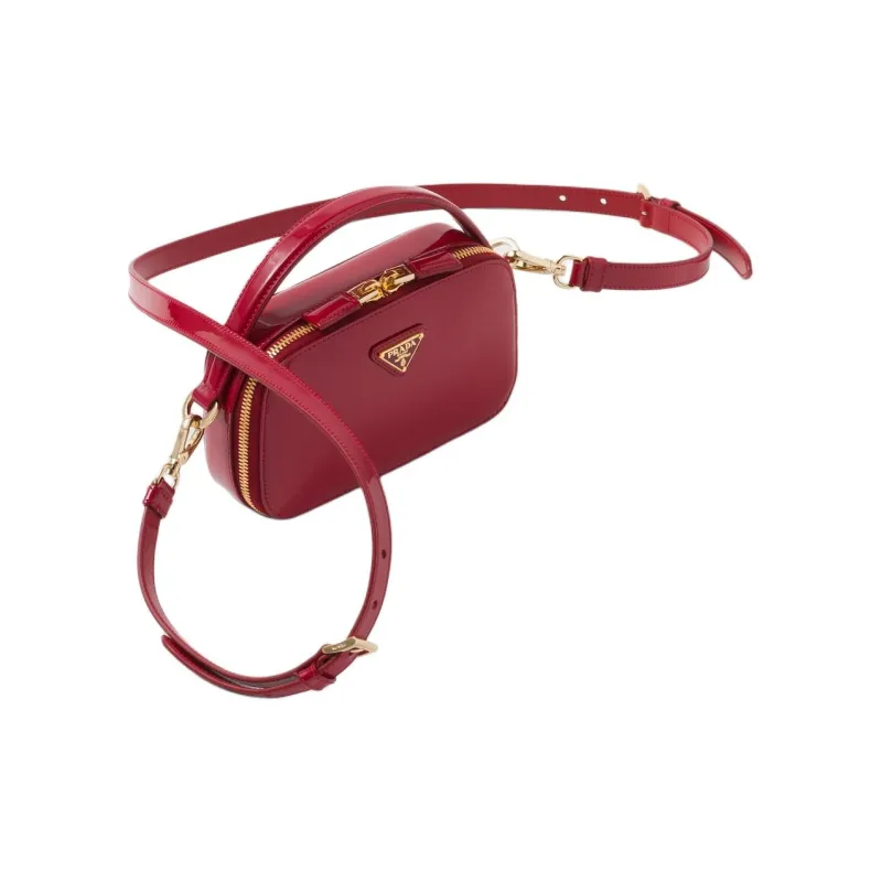 PRADA Patent Leather Handbag Shoulder Bag Crossbody Bag Mini Women's Cherry Red-1