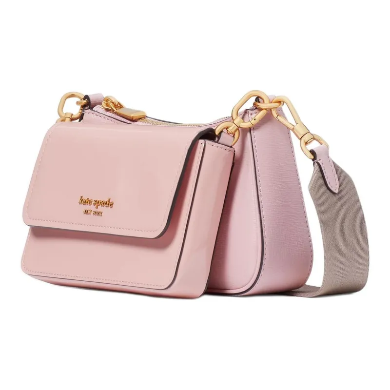 Kate Spade Saffiano Patent Leather Shoulder Bag Crossbody Bag Women's Pink Sand Dune-1