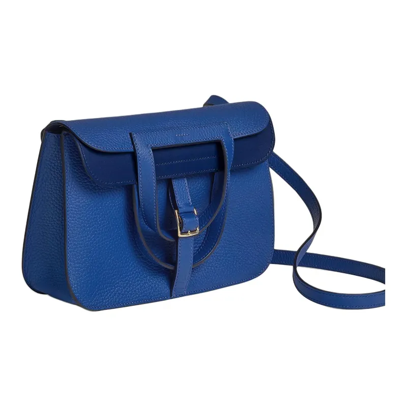 HERMES Halzan Clemence Bullock Leather Horse Shoe Bag Handbag Shoulder Bag Crossbody Bag Women's Dark Blue-1