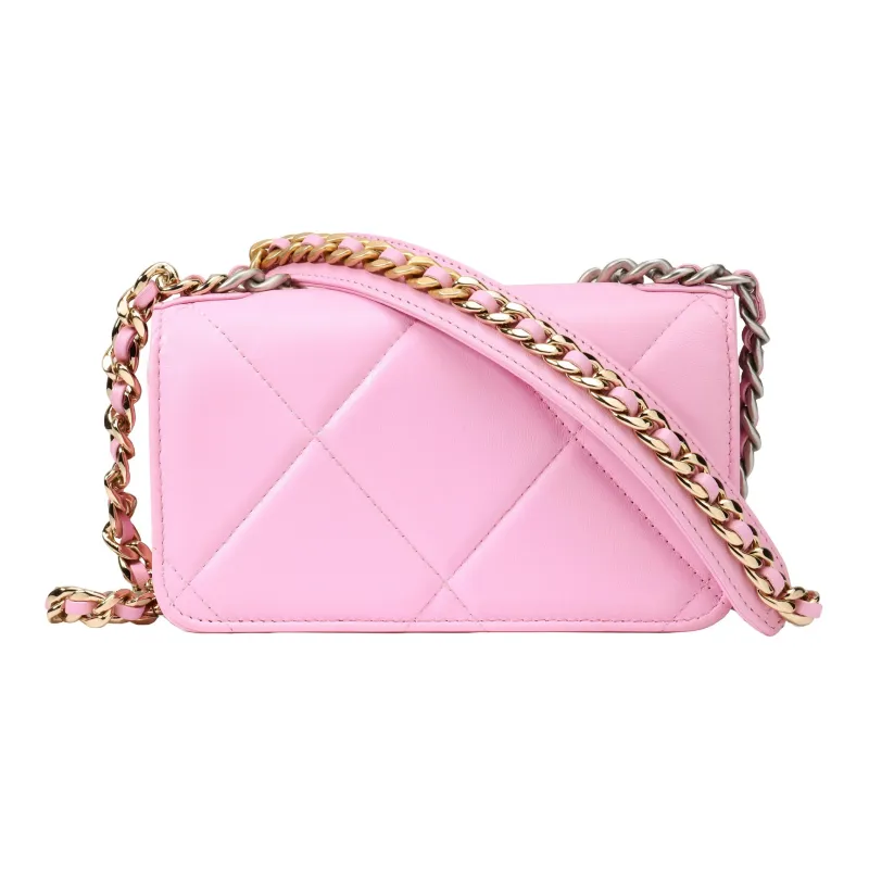 CHANEL 19Bag Shiny Lambskin Shoulder Bag, Crossbody Bag Women's Pink-2