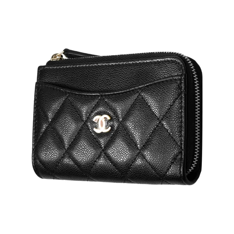 CHANEL Grain Caviar Cow Leather Card Holder Women's Black-1