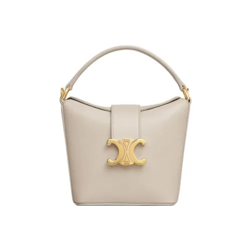 celine Camarat Triomphe Calfskin Bucket Bag Handbag Shoulder Bag Crossbody Bag Mini Women's Light Stone Color