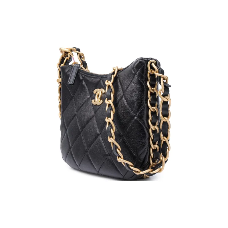 CHANEL Polished Lambskin Hippie Bag, Crossbody Bag, Shoulder Bag Women's Black-1