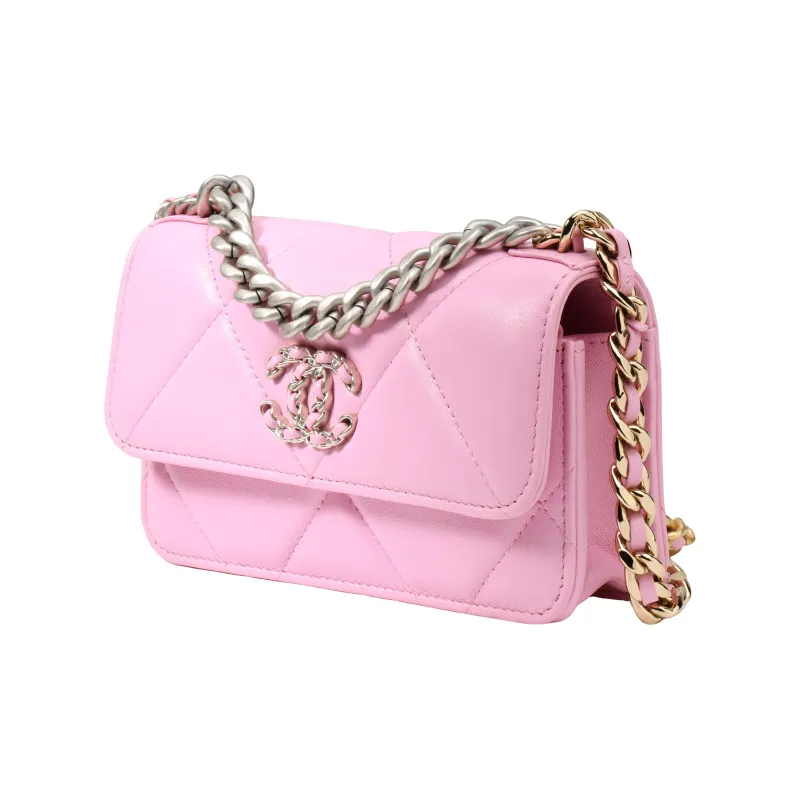 CHANEL 19Bag Shiny Lambskin Shoulder Bag, Crossbody Bag Women's Pink-1