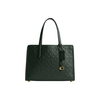 COACH Carter Polished Pebbled Leather Tote Bag, Shopping Bag, Handbag Large Size Women's Brass & Amazon Green