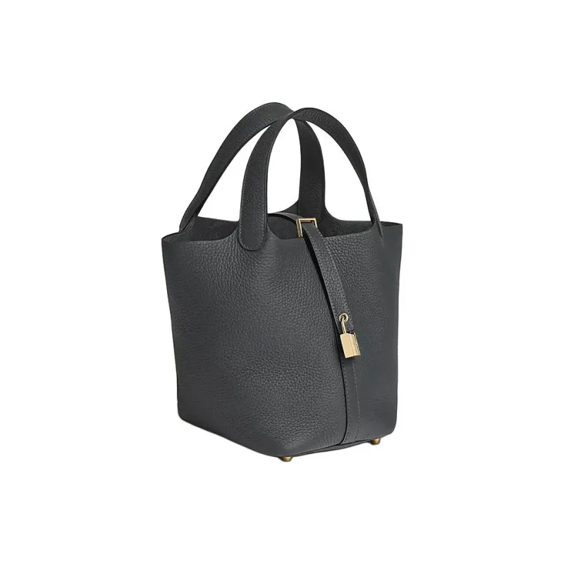 HERMES Picotin Lock Clemence Bullock Leather Basket Bag Handbag Bucket Bag Women's H0 Misty Gray-1