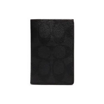 COACH Card Case Cow Leather Card Clip Card Holder Men's Black