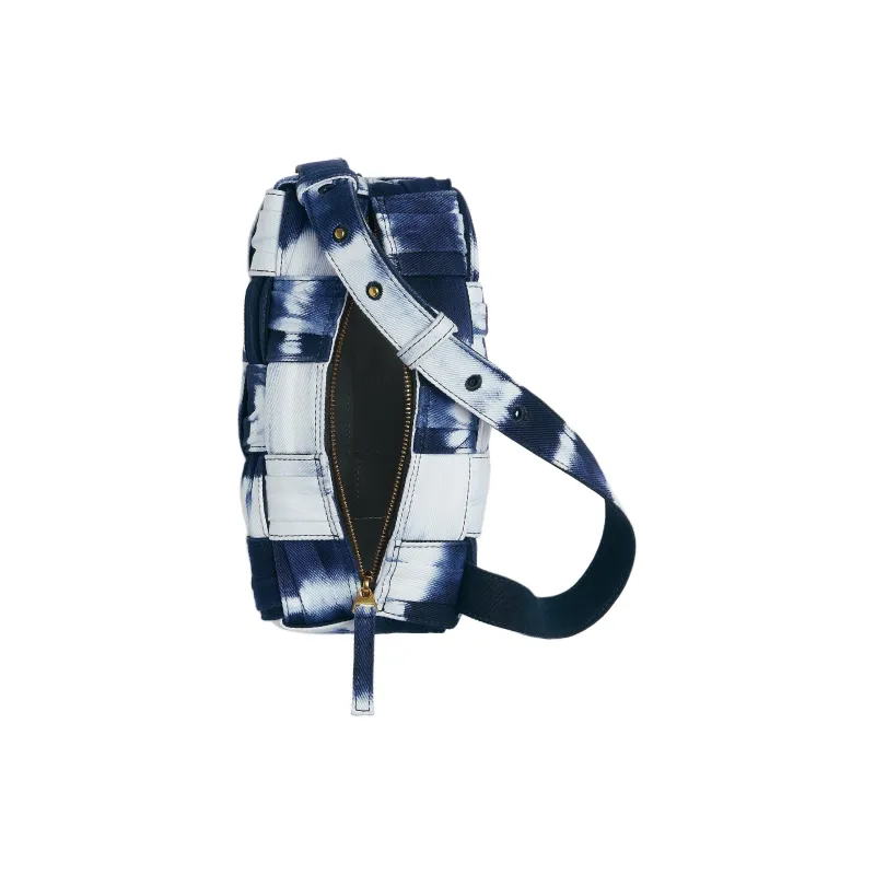 Bottega Veneta Brick Cassette Denim Handbag Shoulder Bag Small Size Women's Marine Blue & White-3