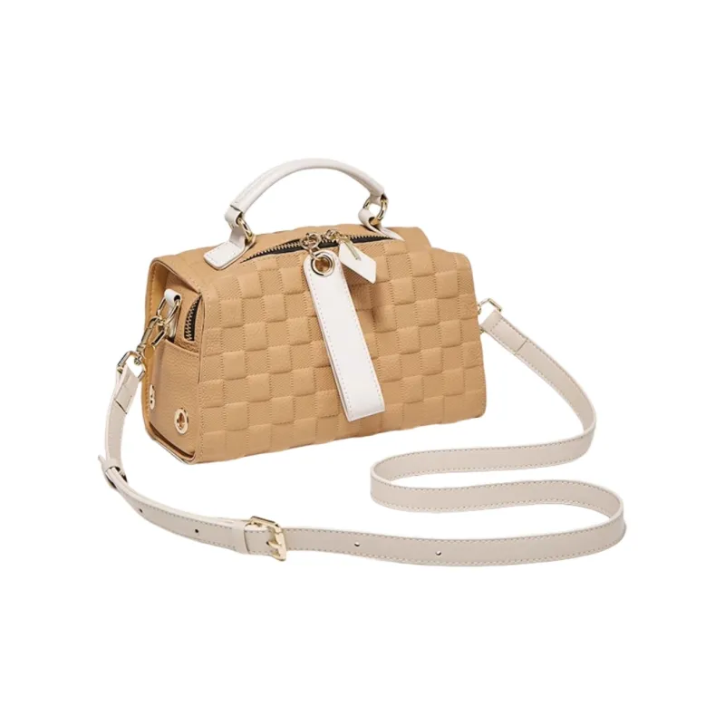 Marino Orlandi Cow Leather With Synthetic Leather One Shoulder Handbag Tubas Women's Cookie Yellow/Ecru-3