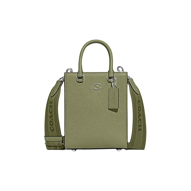 COACH Cow Leather Tote Bag, Shopping Bag, Shoulder Bag, Crossbody Bag, Handbag Trumpets Men's Moss Green-0