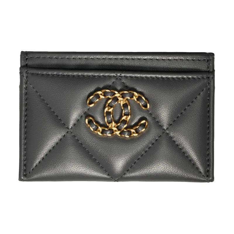 CHANEL 19Bag Lambskin Card Holder Women's Gray-0