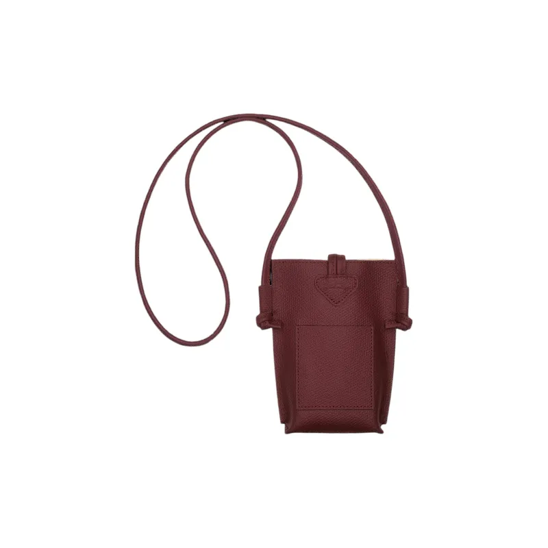 LONGCHAMP Roseau Grained Cow Leather Crossbody Bag Shoulder Bag With Cell Phone Pouch Women's Dark Purple-3