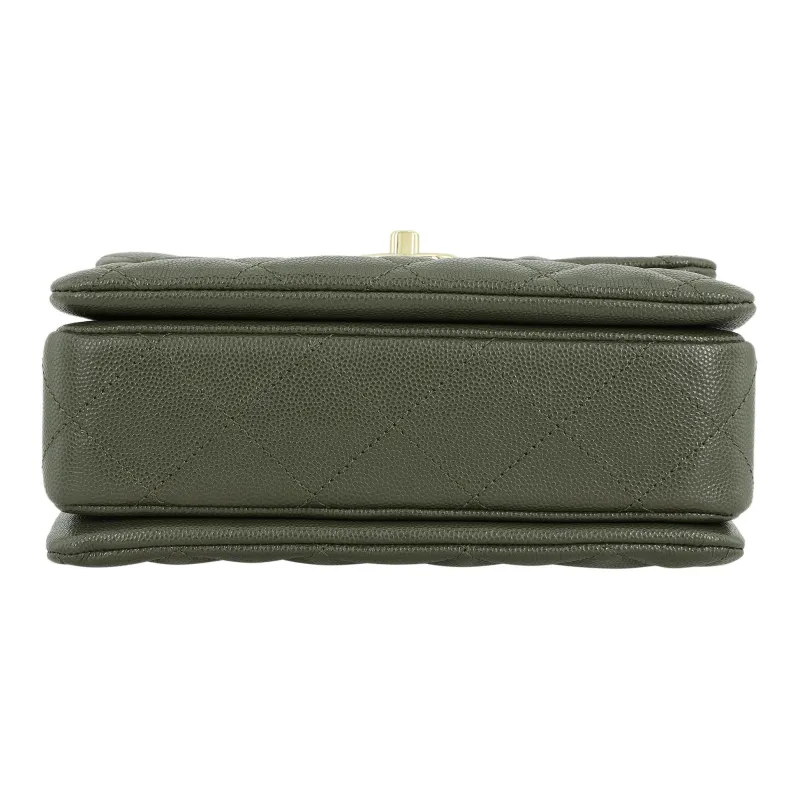 CHANEL Litchi Cow Leather Square Chubby Envelope Bag Shoulder Bag Crossbody Bag Small Size Women's Olive Green-3