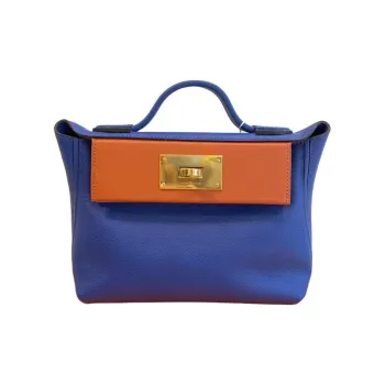 HERMES 24/24 Evercolor With Swift Calfskin Fanny Pack Portable Crossbody Bag Shoulder Bag Mini Women's Blue & Orange