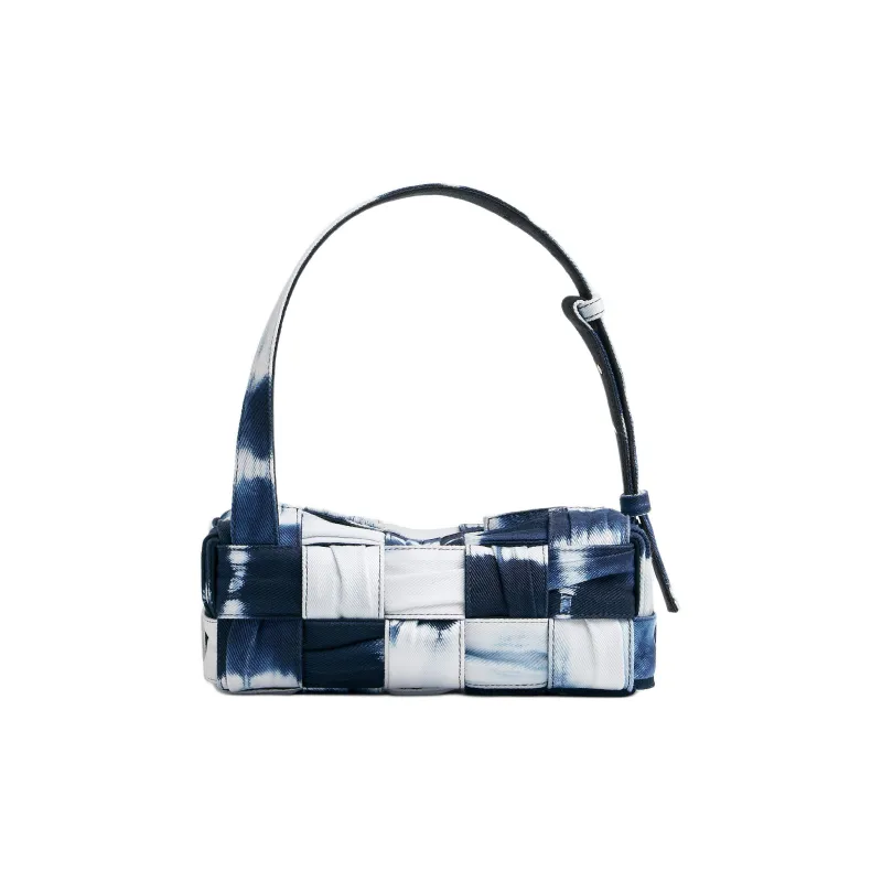 Bottega Veneta Brick Cassette Denim Handbag Shoulder Bag Small Size Women's Marine Blue & White-2