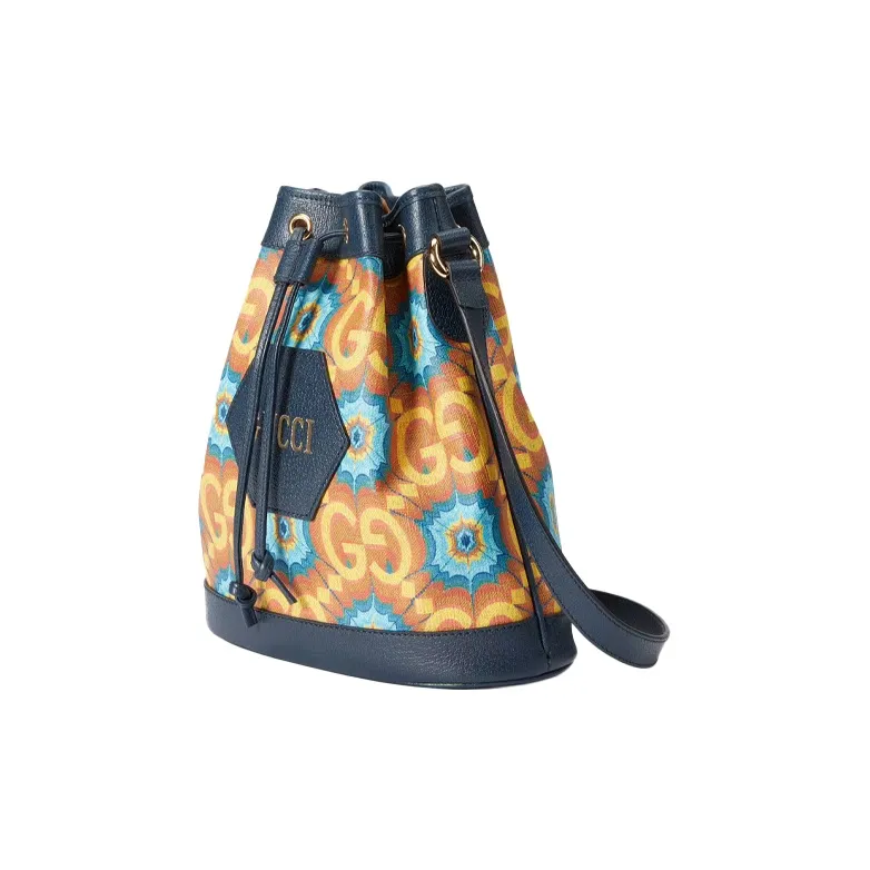 GUCCI Ophidia Leather Canvas Bucket Bags Shoulder Bag Crossbody Bag Mini Unisex Orange & Dark Blue-2