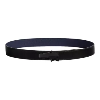 HERMES Horsehead Buckle, Smooth Buckle Leather Belts Men's Black/Blue Width 3.2cm