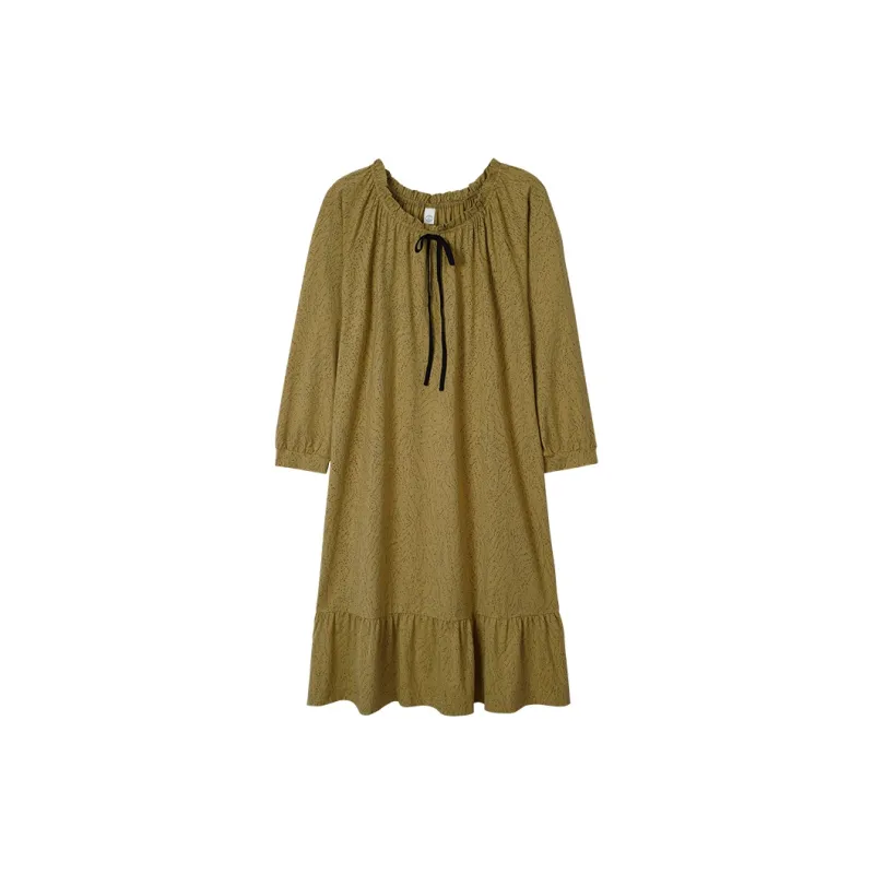 Sha Qian Nightgown Spring And Fall Season Women's Mustard Green-0