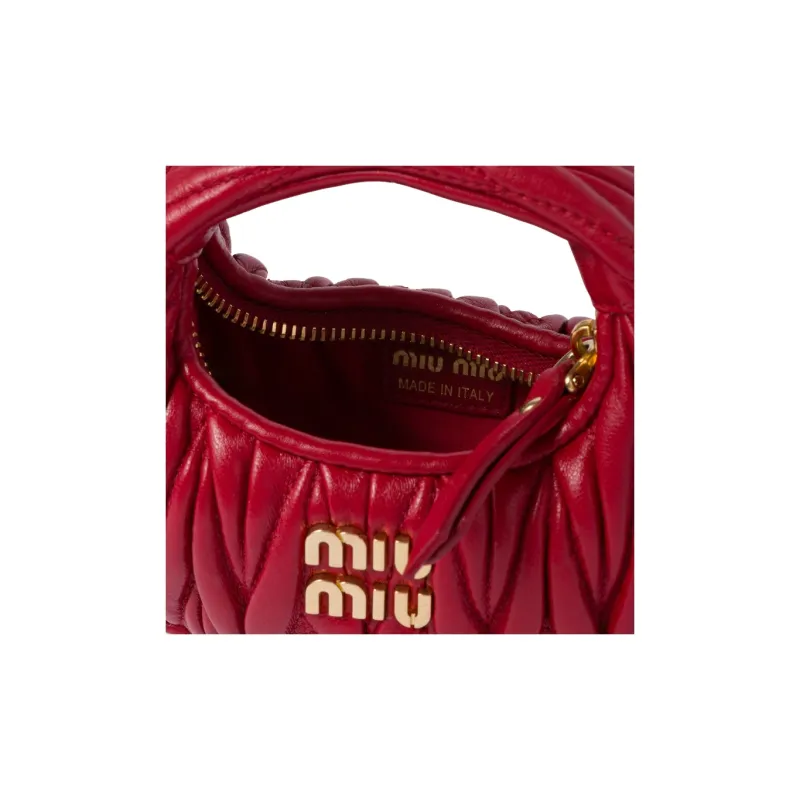 MIU MIU Wander Matelasse Nappa Leather Micro Hobo Bag Red-4
